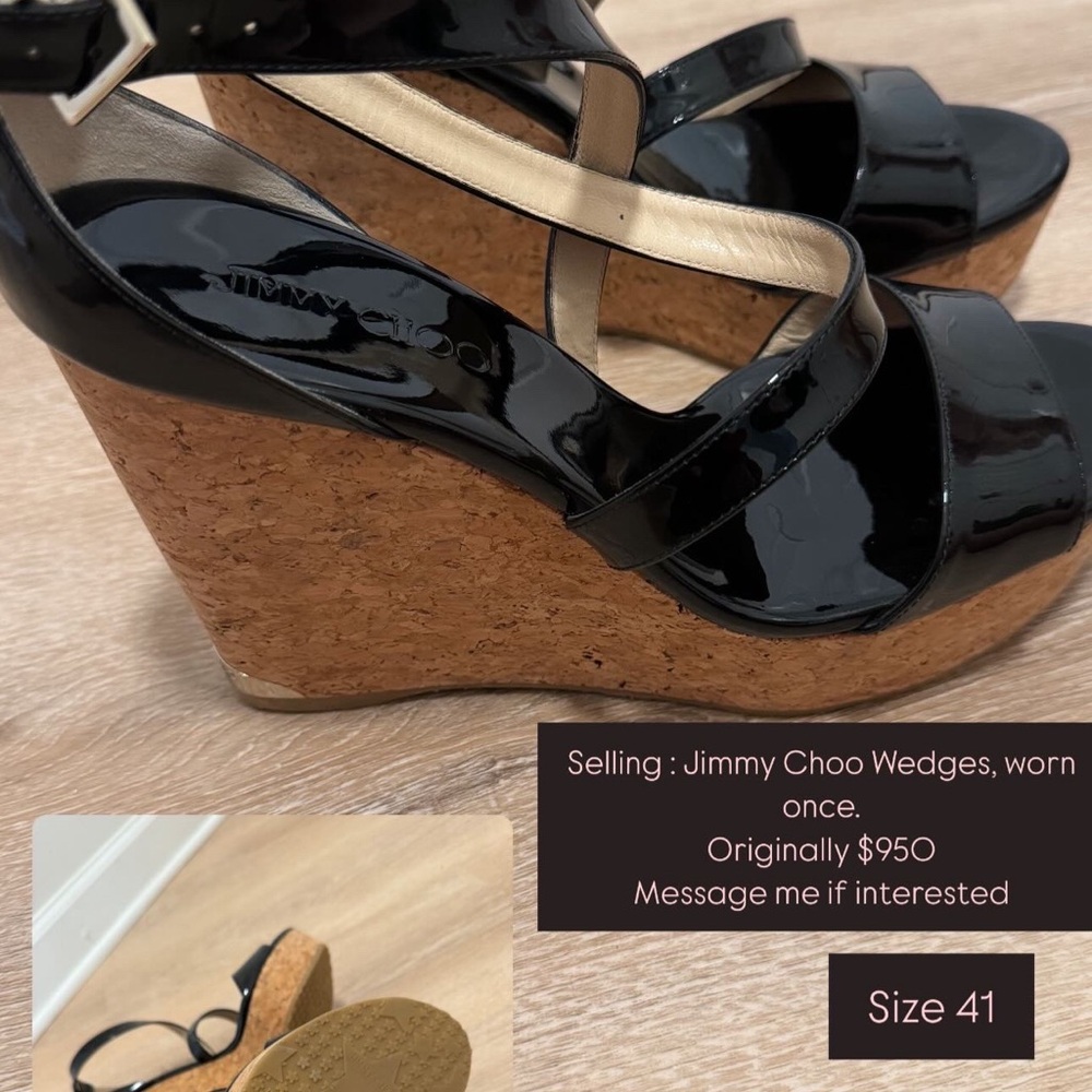 Jimmy Choo Black Patent Wedge Sandals